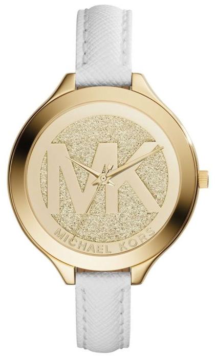 Michael Kors Slim Runway Quartz Gold Dial White Leather Strap Watch For Women - MK2389 Authentic Buy Shop Now