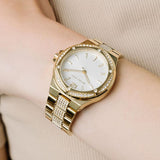 Michael Kors Lenox Three Hand Silver Dial Gold Steel Strap Watch For Women - MK7361 Authentic Buy Shop Now