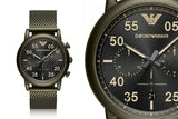 Emporio Armani Luigi Quartz Chronograph Black Dial Green Mesh Bracelet Watch For Men - AR11115 Authentic Buy Shop Now