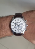 Hugo Boss Ambassador Chronograph Silver Dial Brown Leather Strap Watch For Men - HB1513195 Authentic Buy Shop Now