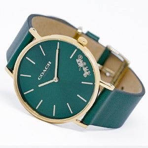 Coach Perry Green Dial Green Leather Strap Watch for Women - 14503383-C Authentic Buy Shop Now