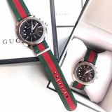 Gucci GG2570 Quartz Black Dial Green & Red Nylon Strap Watch For Men - YA142305 Authentic Buy Shop Now