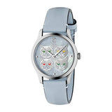 Gucci G Timeless Quartz Mother of Pearl Dial Blue Leather Strap Watch For Women - YA1264124 Authentic Buy Shop Now