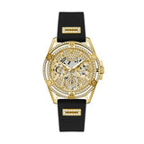 Guess Queen Quartz Gold Dial Black Silicone Strap Watch For Women - GW0536L3 Authentic Buy Shop Now