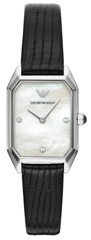Emporio Armani Gioia Analog Mother of Pearl Dial Black Leather Strap Watch For Women - AR11148 Authentic Buy Shop Now