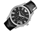 Emporio Armani Valente Chronograph Black Dial Black Leather Strap Watch For Men - AR1633 Authentic Buy Shop Now