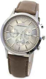 Emporio Armani Classic Chronograph Silver Dial Brown Leather Strap Watch For Men - AR2471 Authentic Buy Shop Now