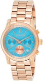 Michael Kors Runway Chronograph Turquoise Dial Rose Gold Steel Strap Watch For Women - MK6164 Authentic Buy Shop Now