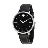 Movado Ultra Slim Black Dial Black Leather Strap Watch For Women - 0607094 Authentic Buy Shop Now
