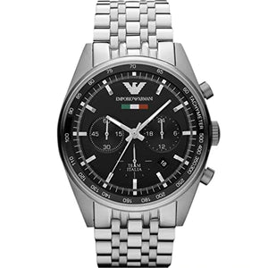 Emporio Armani Team Italia Chronograph Black Dial Silver Steel Strap Watch For Men - AR5983 Authentic Buy Shop Now