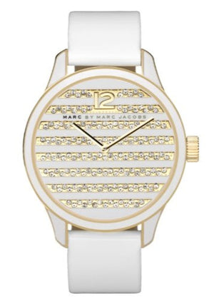 Marc Jacobs Lidia Stripe White Dial White Leather Strap Watch for Women - MBM1164 Authentic Buy Shop Now