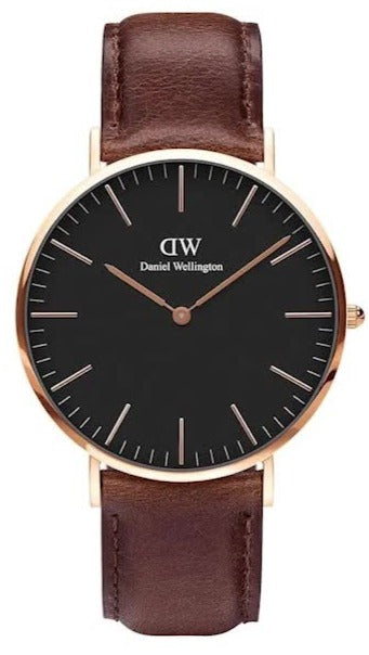 Daniel Wellington Bristol Black Dial Brown Leather Strap Watch For Men - DW00100125 Authentic Buy Shop Now