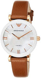 Emporio Armani Gianni T Bar Quartz Mother of Pearl White Dial Brown Leather Strap Watch For Women - AR11040 Authentic Buy Shop Now