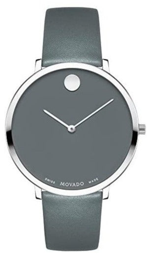 Movado Museum 70th Anniversary Grey Dial Grey Leather Strap Watch For Women - 0607144 Authentic Buy Shop Now