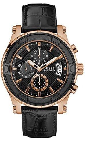 Guess Pinnacle Chronograph Quartz Black Dial Black Leather Strap Watch For Men - W0673G5 Authentic Buy Shop Now