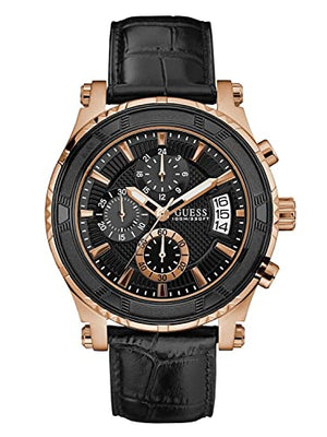 Guess Pinnacle Chronograph Quartz Black Dial Black Leather Strap Watch For Men - W0673G5 Authentic Buy Shop Now