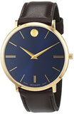 Movado Ultra Slim Blue Dial Brown Leather Strap Watch For Men - 0607088 Authentic Buy Shop Now