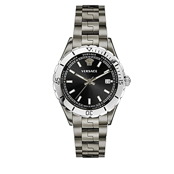 Versace Hellenyium Quartz Black Dial Grey Steel Strap Watch For Men - VE3A00620 Authentic Buy Shop Now