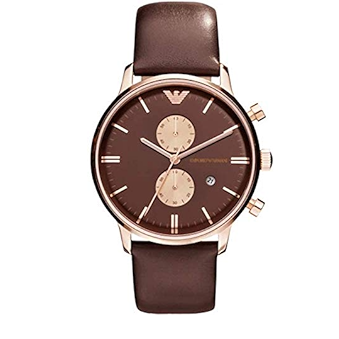 Emporio Armani Classic Chronograph Brown Dial Brown Leather Strap Watch For Men - AR0387 Authentic Buy Shop Now