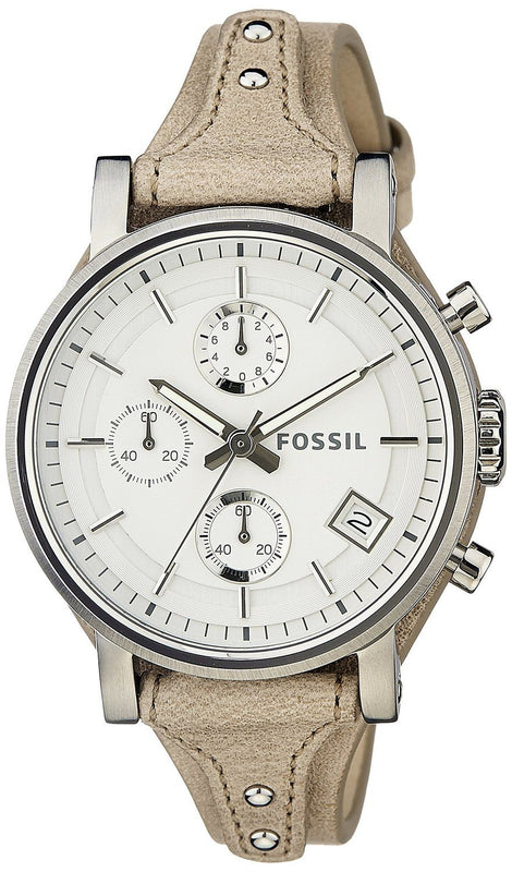 Fossil Boyfriend Chronograph White Dial Brown Leather Strap Watch for Women - ES3625 Authentic Buy Shop Now