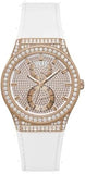 Guess Sport Multifunction Crystals Rose Gold Dial White Rubber Strap Watch For Women - GW0439L3 Authentic Buy Shop Now