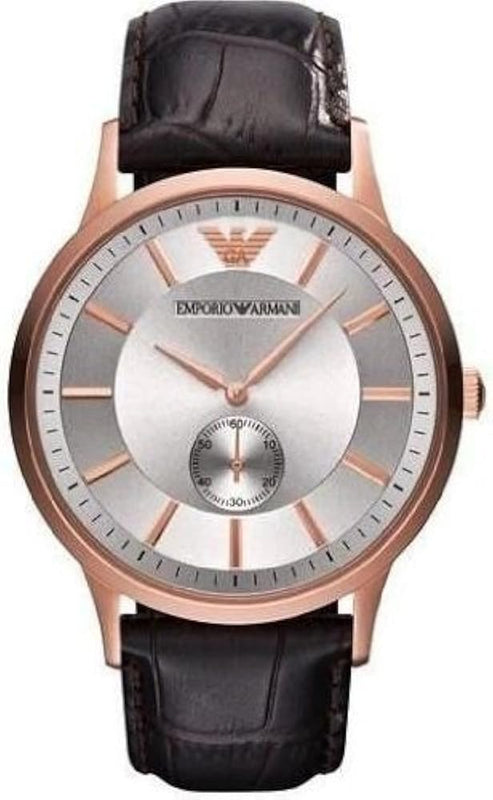 Emporio Armani Classic Analog Silver Dial Brown Leather Strap Watch For Men - AR9101 Authentic Buy Shop Now
