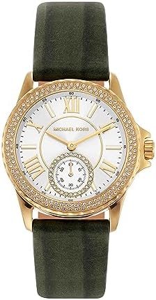 Michael Kors Mini Everest Crystals White Dial Green Leather Strap Watch for Women - MK4720