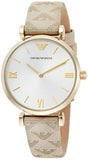 Emporio Armani Gianni T Bar Analog Silver Dial Beige Leather Strap Watch For Women - AR11127 Authentic Buy Shop Now