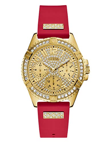 Guess Frontier Diamonds Gold Dial Red Rubber Strap Watch for Women - GW0045L2 Authentic Buy Shop Now