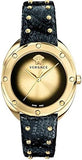 Versace Shadov Quartz Gold Dial Black Leather Strap Watch for Women - VEBM00318 Authentic Buy Shop Now