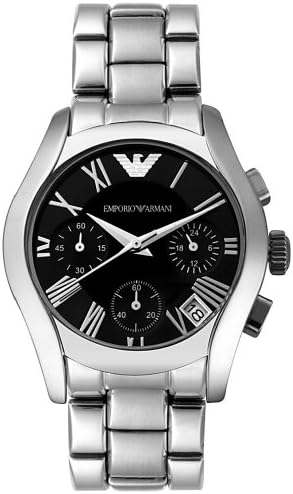 Emporio Armani Velente Chronograph Black Dial Silver Steel Strap Watch For Women - AR0674 Authentic Buy Shop Now