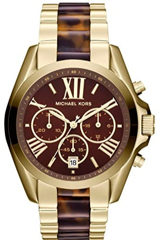 Michael Kors Bradshaw Chronograph Brown Dial Two Tone Steel Strap Watch For Women - MK5696 Authentic Buy Shop Now