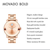 Movado Bold Rose Gold Dial Rose Gold Steel Strap Watch for Women - 3600086 Authentic Buy Shop Now