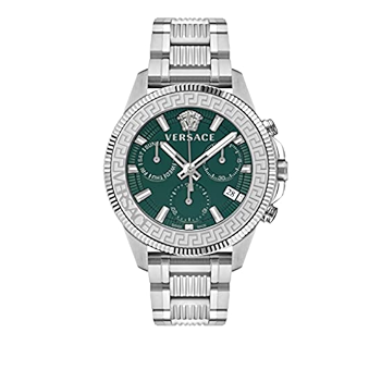 Versace Greca Action Chronograph Quartz Green Dial Silver Steel Strap Watch for Men - VE3J00422 Authentic Buy Shop Now