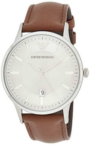 Emporio Armani Renato Quartz Silver Dial Brown Leather Strap Watch For Men - AR11185 Authentic Buy Shop Now