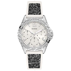 Guess Swirl Quartz Silver Dial White Silicone Strap Watch for Women - W1096L1 Authentic Buy Shop Now