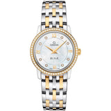 Omega De Ville Prestige Quartz Diamonds Mother of Pearl Dial Two Tone Steel Strap Watch for Women - 424.25.27.60.55.001 Authentic Buy Shop Now