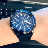 Fossil Garrett Chronograph Blue Dial Black Rubber Strap Watch for Men - FS5695 Authentic Buy Shop Now