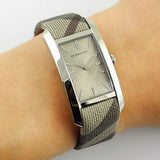 Burberry Nova Check Silver Dial Two Tone Leather Strap Watch For Women - BU9404 Authentic Buy Shop Now