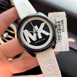 Michael Kors Janelle Three Hand Black Dial White Rubber Strap Watch For Women - MK7137 Authentic Buy Shop Now