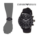 Emporio Armani Mario Chronograph Quartz Black Dial Black Nylon Strap Watch For Men - AR11453 Authentic Buy Shop Now
