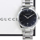 Gucci G Timeless Black Dial Silver Steel Strap Unisex Watch - YA126457 Authentic Buy Shop Now