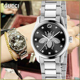 Gucci G Timeless Quartz Diamonds Black Dial Silver Steel Strap Watch For Women - YA1265024 Authentic Buy Shop Now