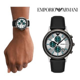 Emporio Armani Renato Chronograph Silver Dial Black Leather Strap Watch for Men - AR11473 Authentic Buy Shop Now