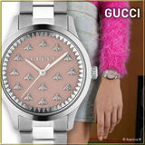 Gucci G Timeless Quartz Pink Dial Silver Steel Strap Watch for Women - YA1265033 Authentic Buy Shop Now