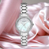Emporio Armani Cleo Crystals Mother Of Pearl Dial Silver Steel Strap Watch For Women - AR11484 Authentic Buy Shop Now