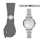 Emporio Armani Gianni T Bar White Marble Dial Silver Steel Strap Watch For Women - AR11170 Authentic Buy Shop Now