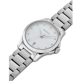 Gucci G Timeless Diamonds Mother of Pearl Dial Silver Steel Strap Watch For Women - YA126542 Authentic Buy Shop Now