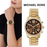 Michael Kors Lexington Chronograph Brown Dial Gold Steel Strap Watch For Women - MK7276 Authentic Buy Shop Now