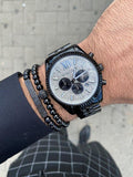 Michael Kors Lexington Chronograph Crystals Silver Dial Black Steel Strap Watch for Men - MK8605 Authentic Buy Shop Now